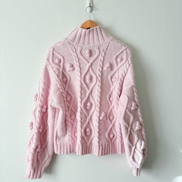 Zara Knit Pom Pom Turtleneck Sweater Light Pink Blogger Fav Size Large - Picture 8 of 10